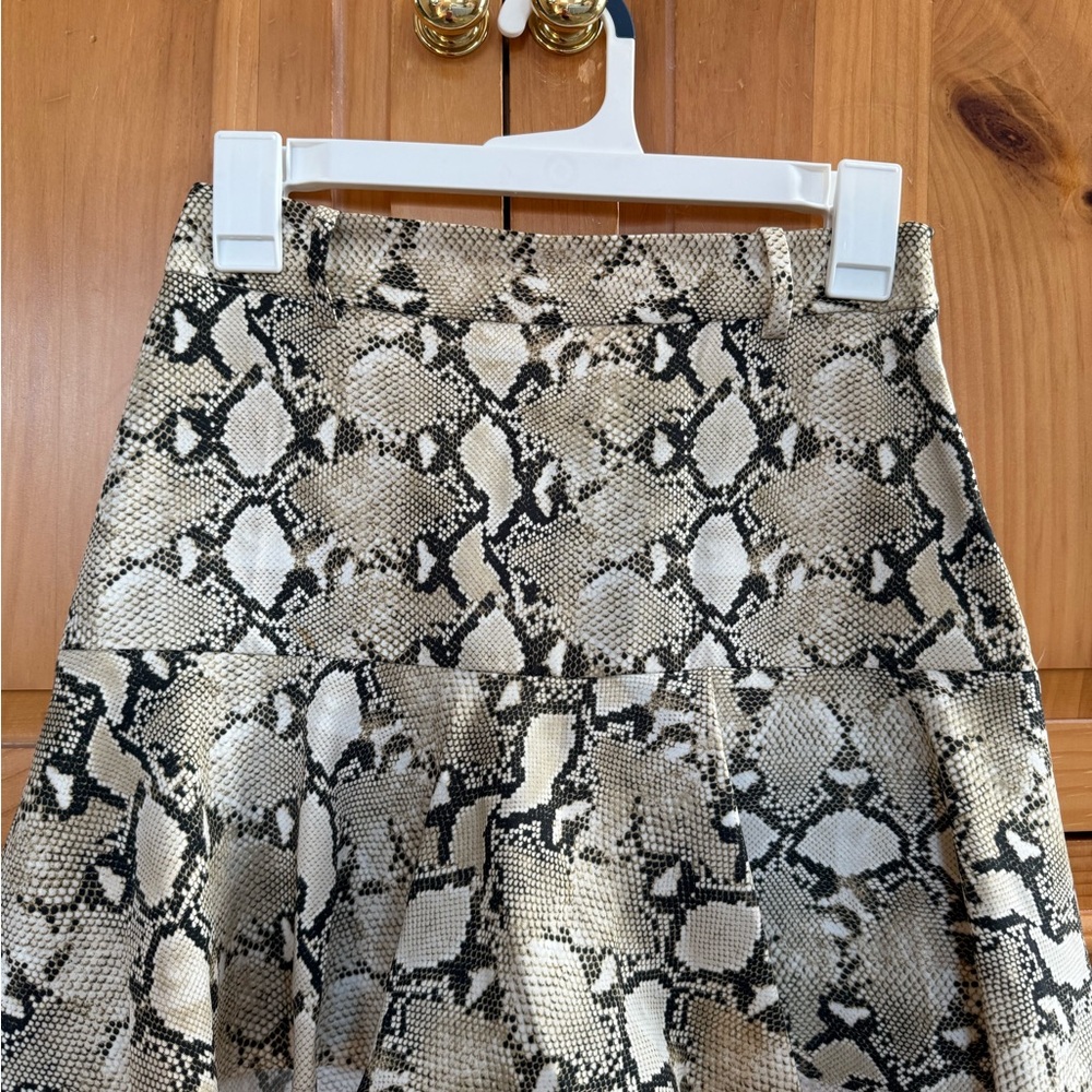 Zara Beige and Black Snake Print Skater Skirt